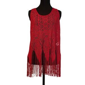 Maurices Red Crochet Fringe Tank Top Tunic Cover Up Women's Size‎ Medium Boho